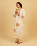 Cotton Silk Tapered Suit Set- Offwhite with Maroon Red