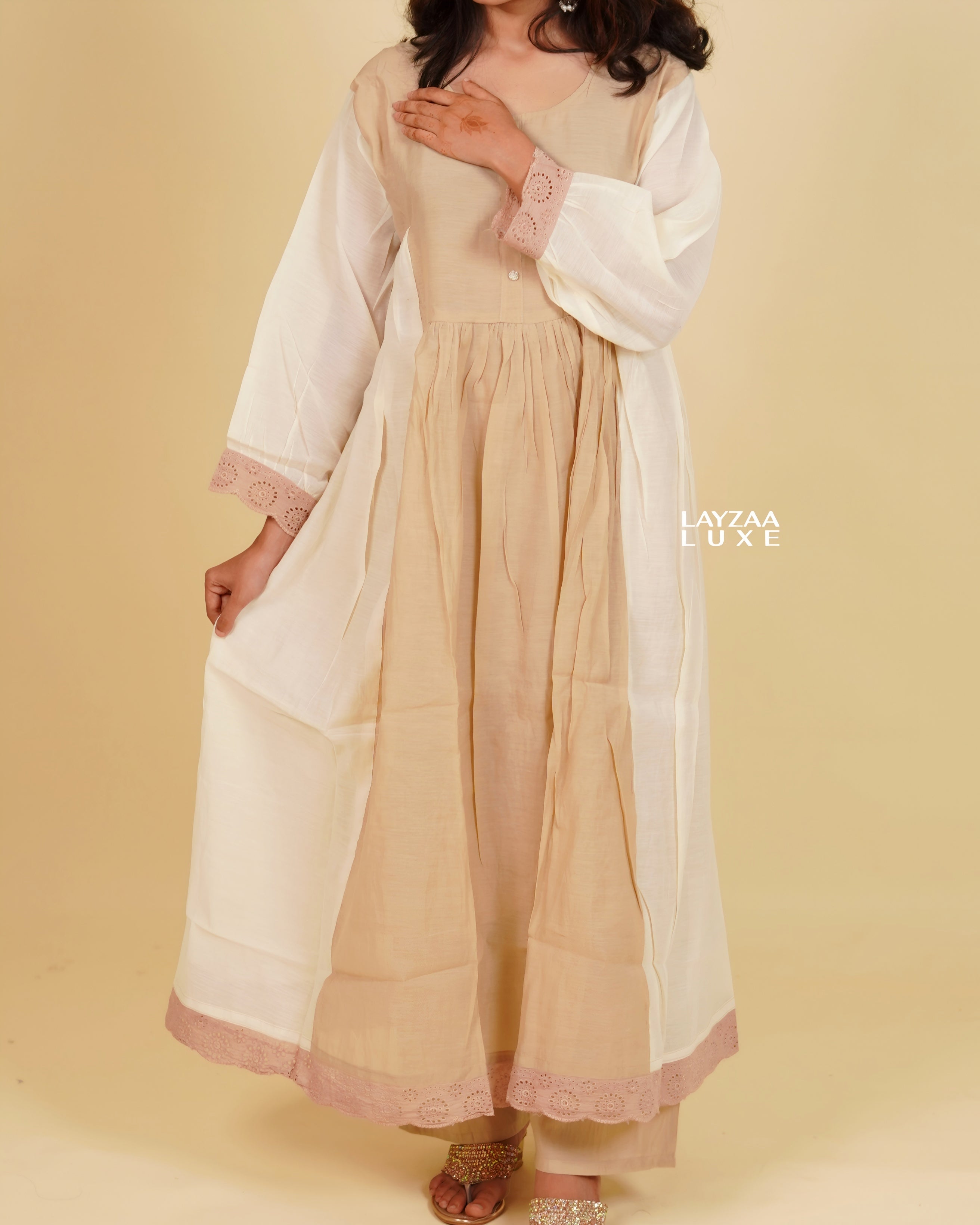 The Designer Panelled  Cotton Silk Ensemble Churidhar Set