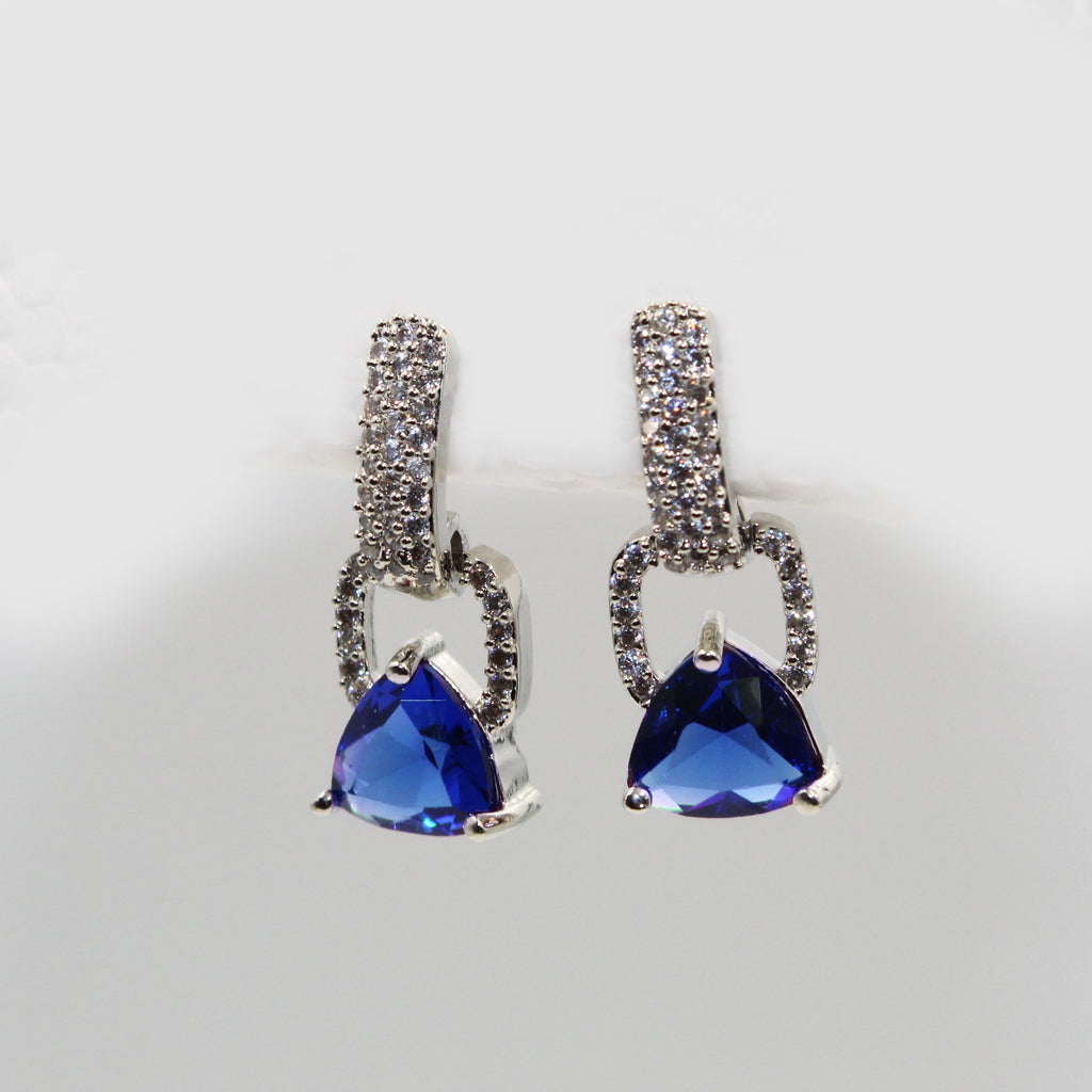 Elegant Silver Blue Stone Earrings | Sparkling Imitation Drop Jewelry