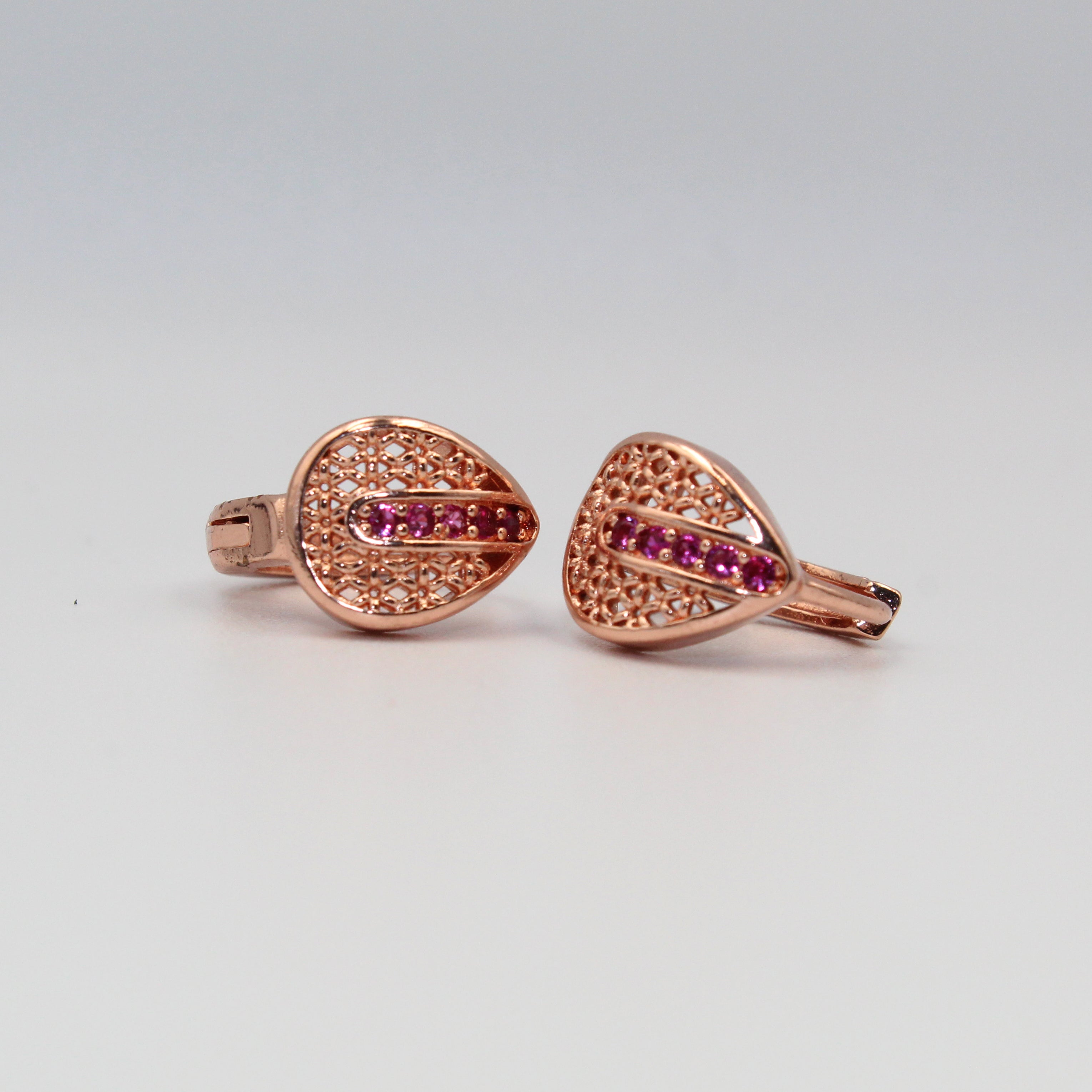 Rose Gold Drop-Shape Earrings with Ruby-Tone Stones | Elegant artificial Jewelry for Women