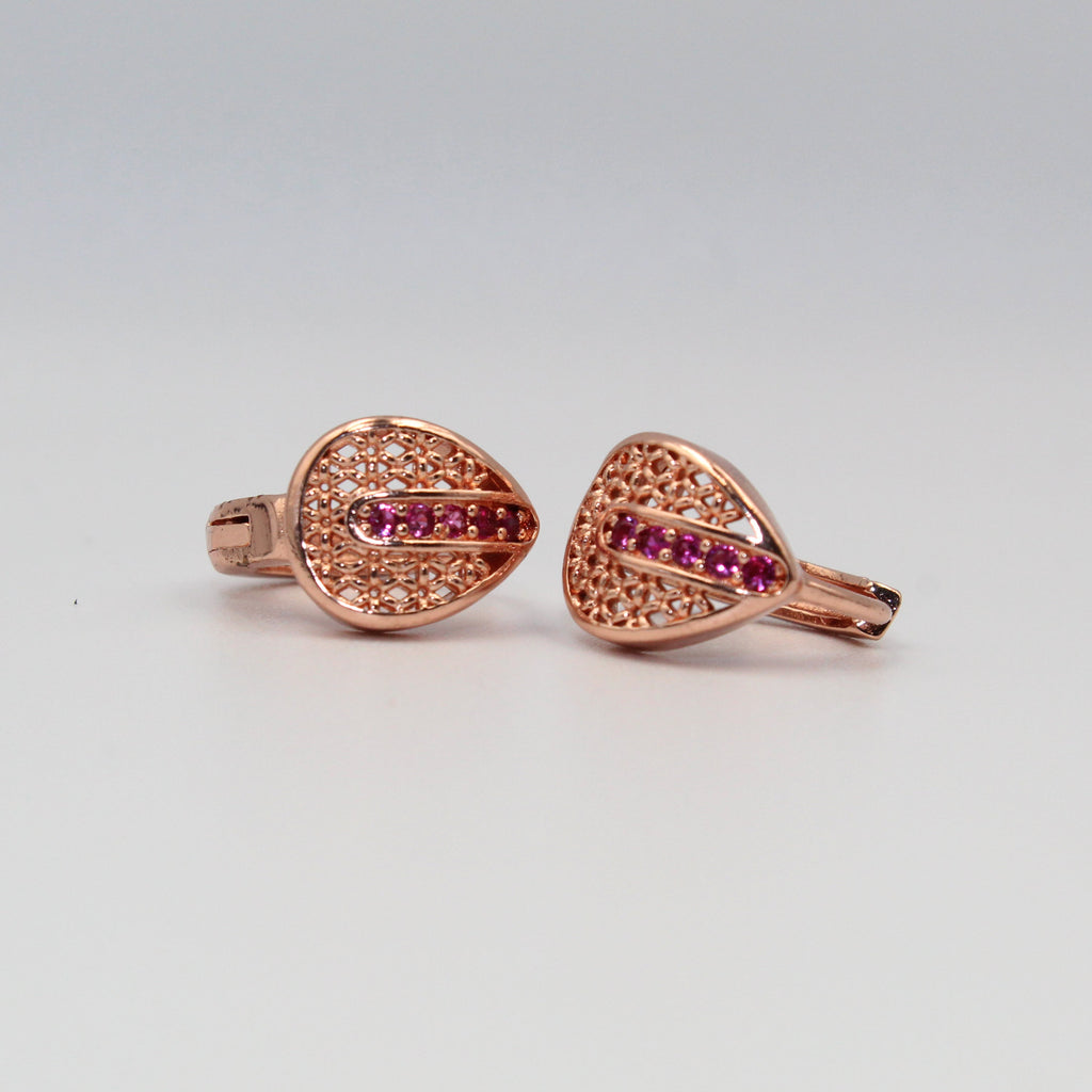 Rose Gold Drop-Shape Earrings with Ruby-Tone Stones | Elegant artificial Jewelry for Women