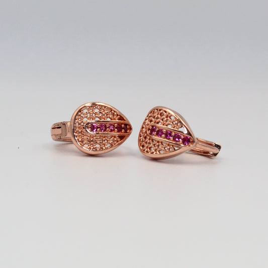 Rose Gold Drop-Shape Earrings with Ruby-Tone Stones | Elegant artificial Jewelry for Women