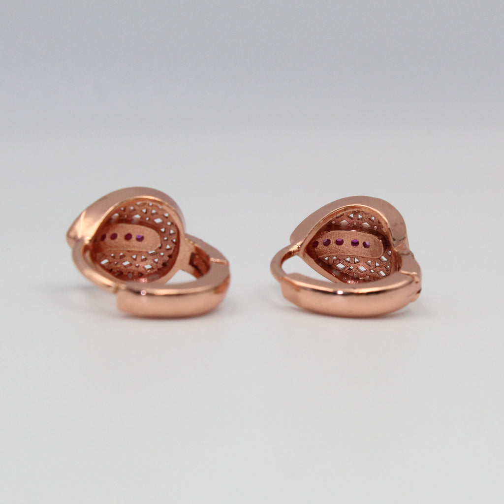 Rose Gold Drop-Shape Earrings with Ruby-Tone Stones | Elegant artificial Jewelry for Women