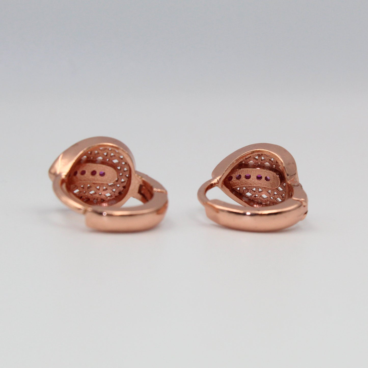 Rose Gold Drop-Shape Earrings with Ruby-Tone Stones | Elegant artificial Jewelry for Women