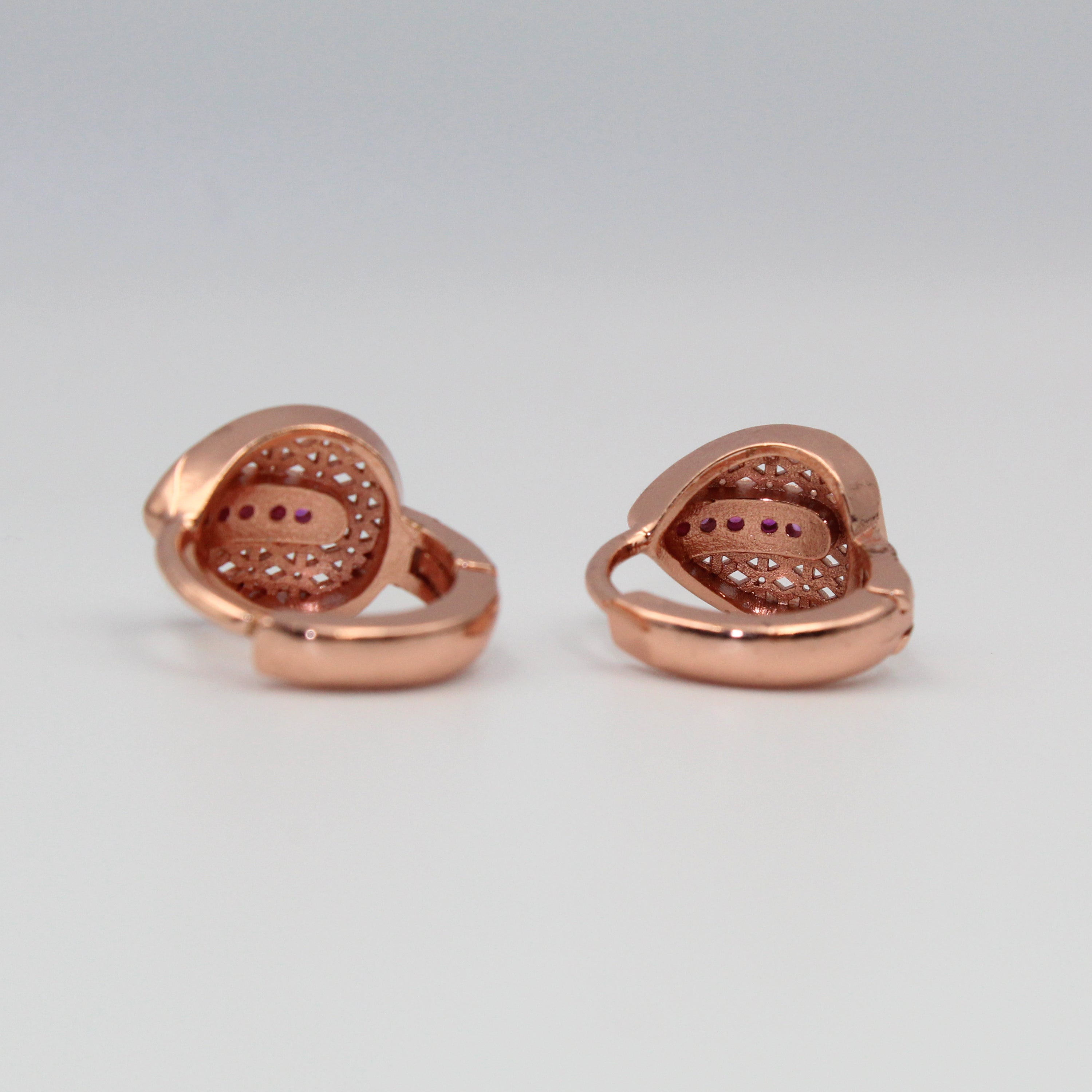 Rose Gold Drop-Shape Earrings with Ruby-Tone Stones | Elegant artificial Jewelry for Women