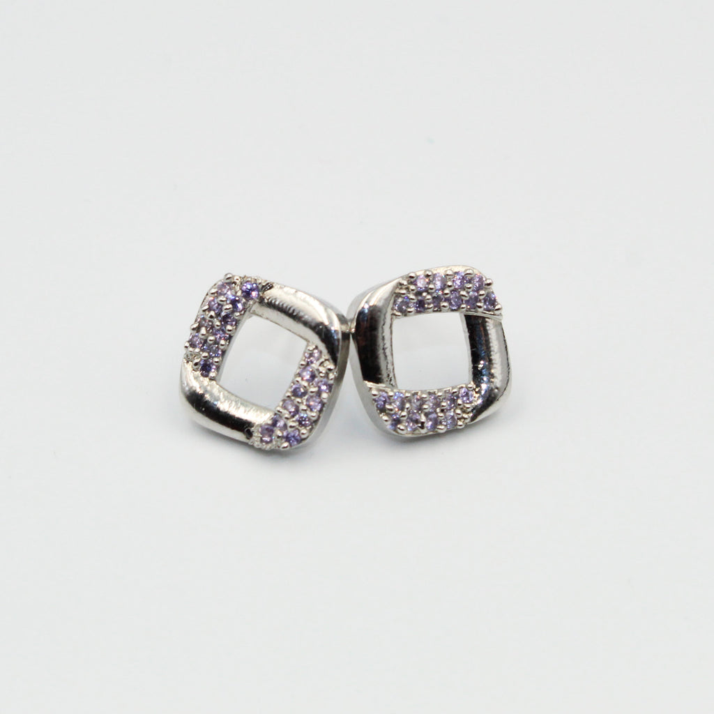 Silver Square Stud Earrings with Purple Stones | Stylish Imitation Jewelry for Women