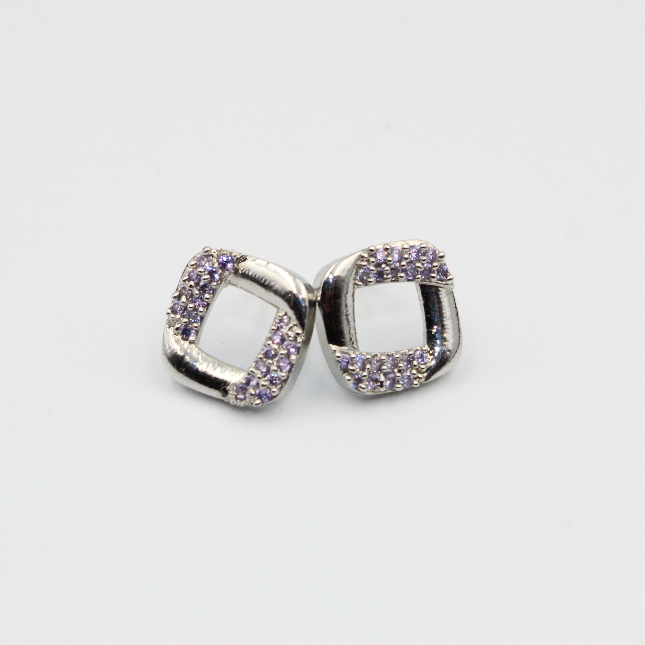 Silver Square Stud Earrings with Purple Stones | Stylish Imitation Jewelry for Women