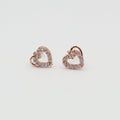 Rose Gold Heart Stud Earrings with White Stones | Romantic Imitation Jewelry for Women
