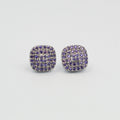 Silver Square Stud Earrings with Purple Stones | Elegant Imitation Jewelry for Women