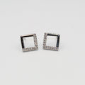 Silver Square Stud Earrings with White Stones | Modern Imitation Jewelry for Women