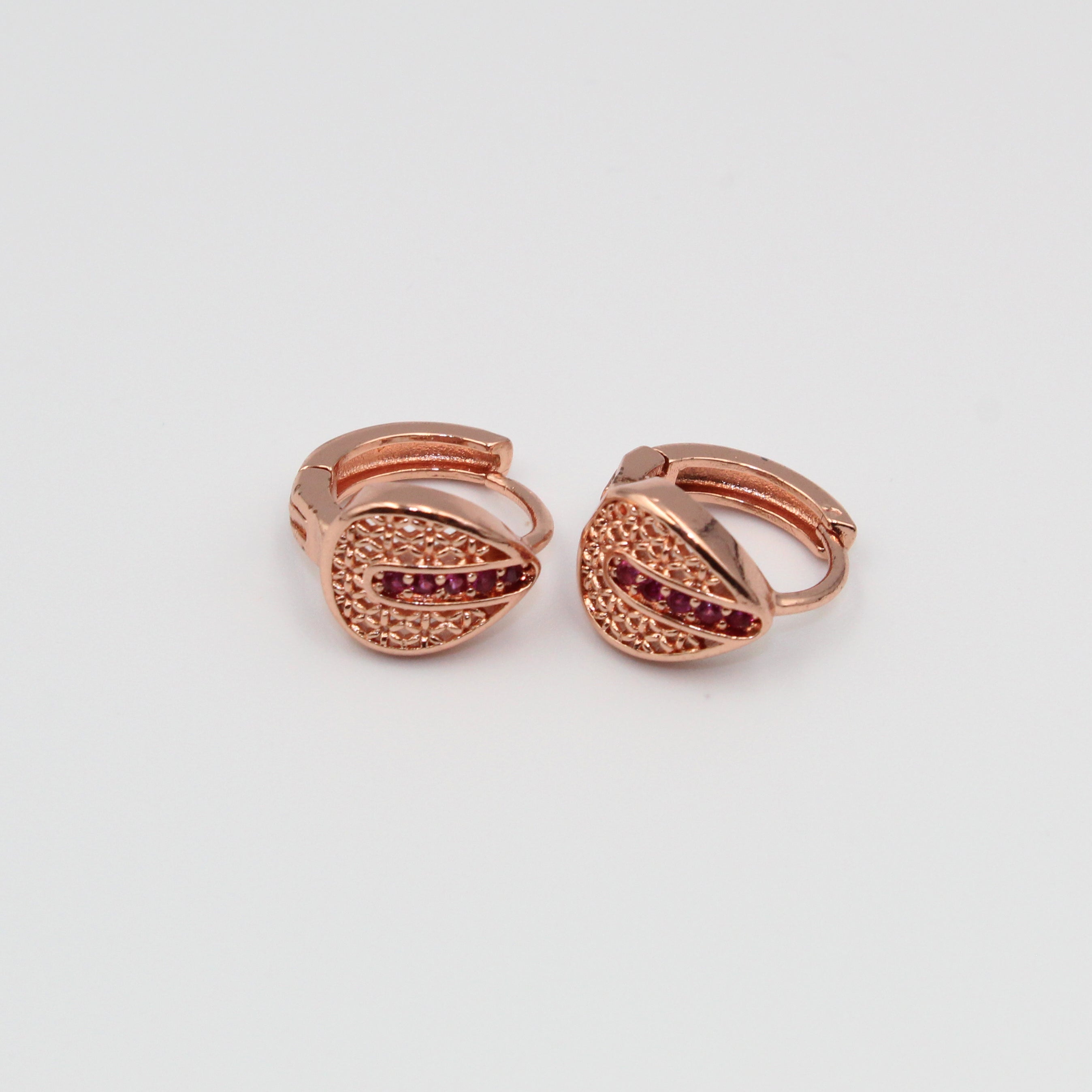 Rose Gold Drop-Shape Earrings with Ruby-Tone Stones | Elegant artificial Jewelry for Women