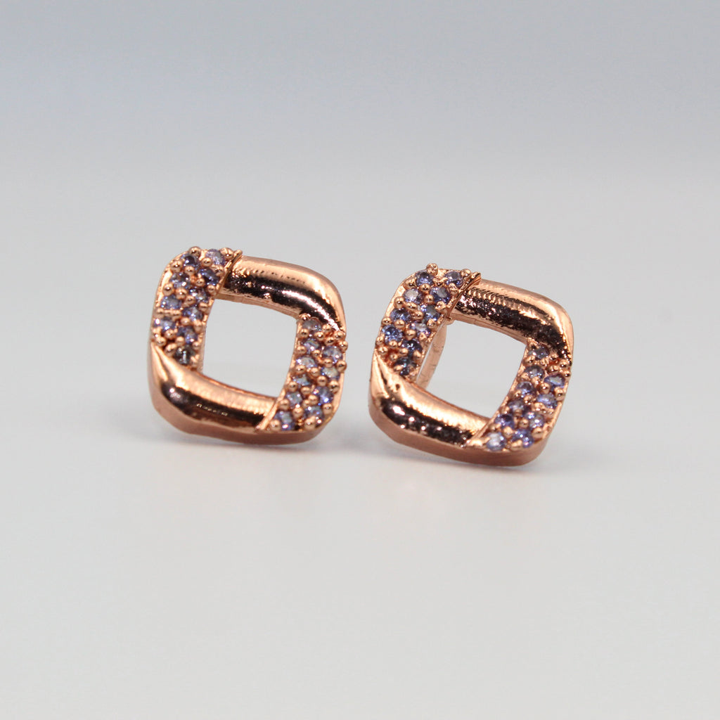 Elegant Rose Gold Square Stud Earrings with Sparkling Stones | artificial Jewelry for Women