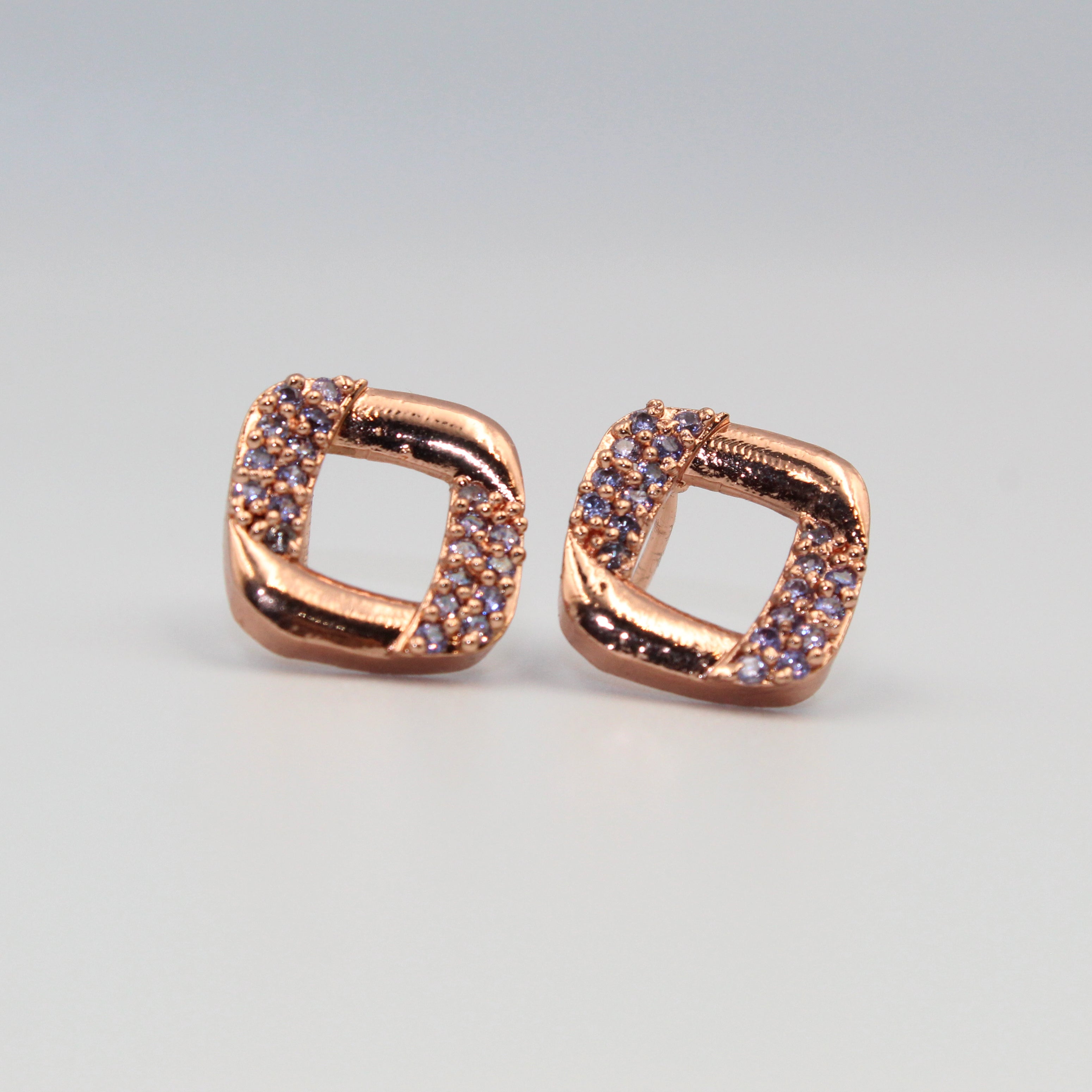 Elegant Rose Gold Square Stud Earrings with Sparkling Stones | artificial Jewelry for Women