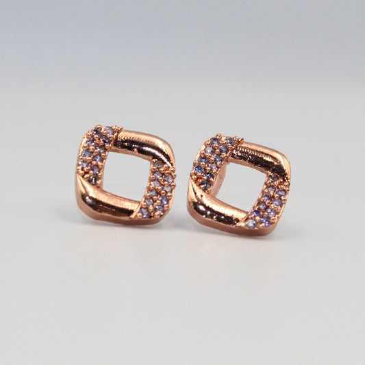 Elegant Rose Gold Square Stud Earrings with Sparkling Stones | artificial Jewelry for Women