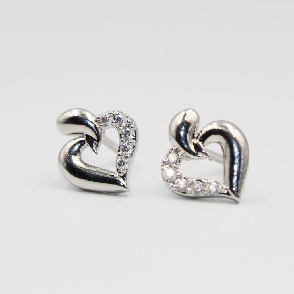 Classic Heart-Shaped Silver Earrings | Sparkling White Crystal artificial Jewelry