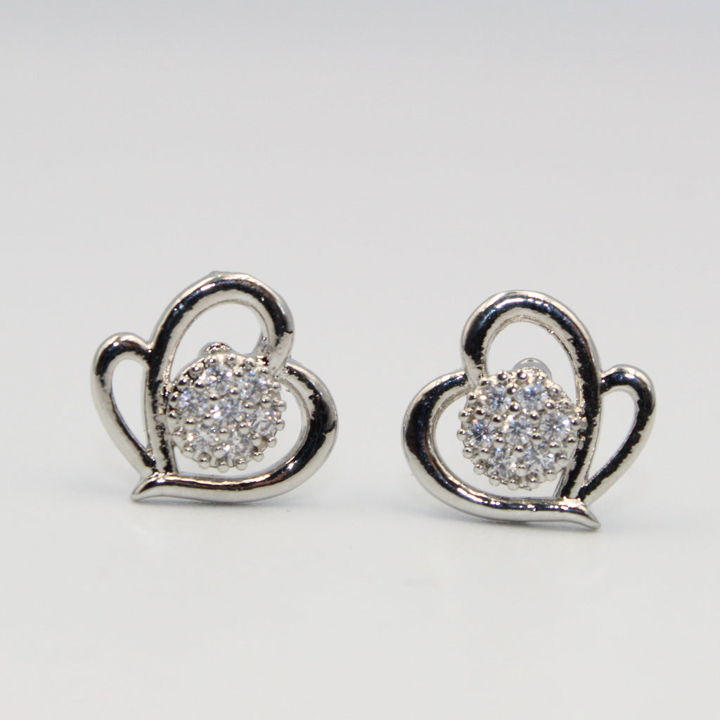 Sparkling Silver Heart Stud Earrings with White Stones | Elegant artificial Jewelry for Women