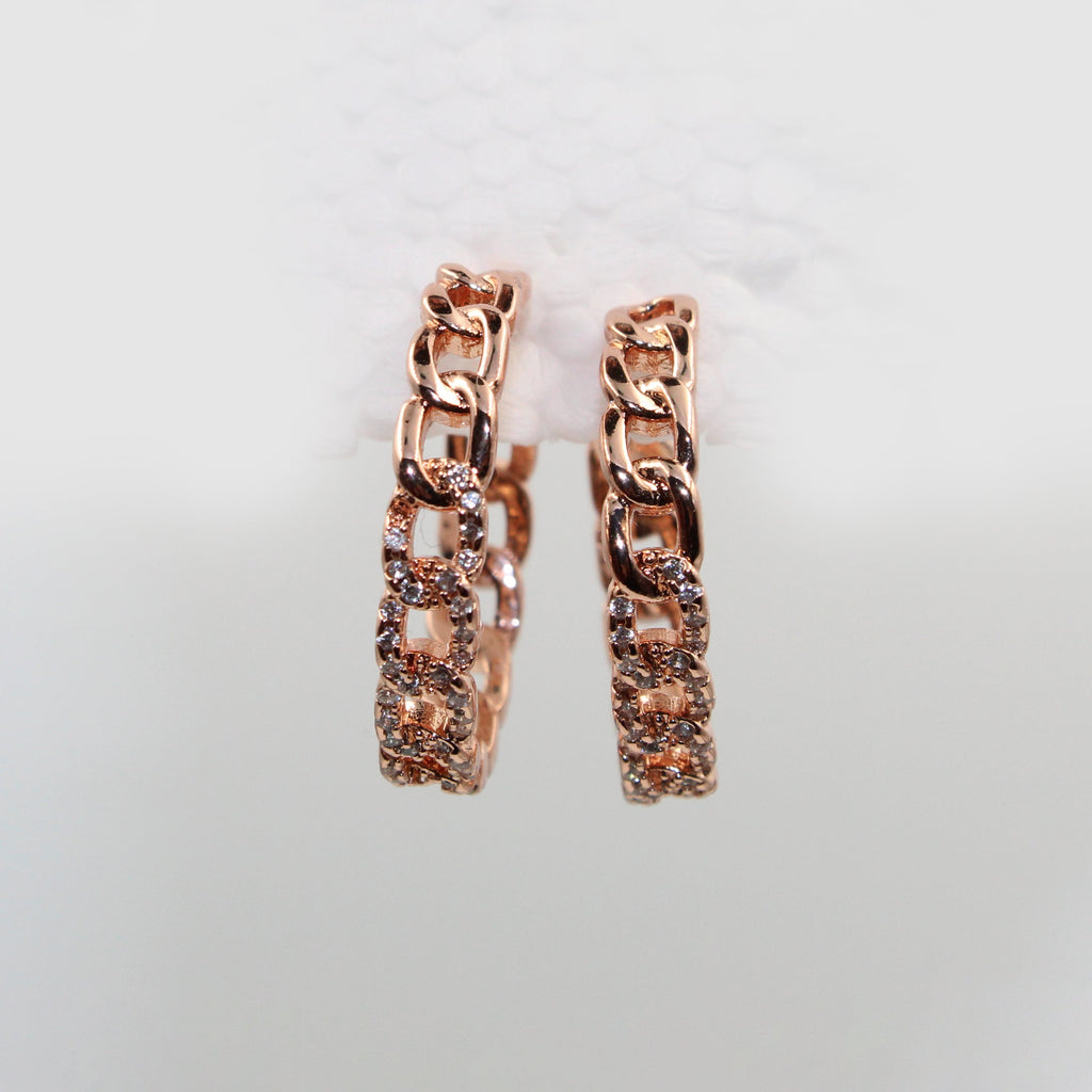 Elegant Rose Gold Chain Hoop Earrings – Crystal Stone Design