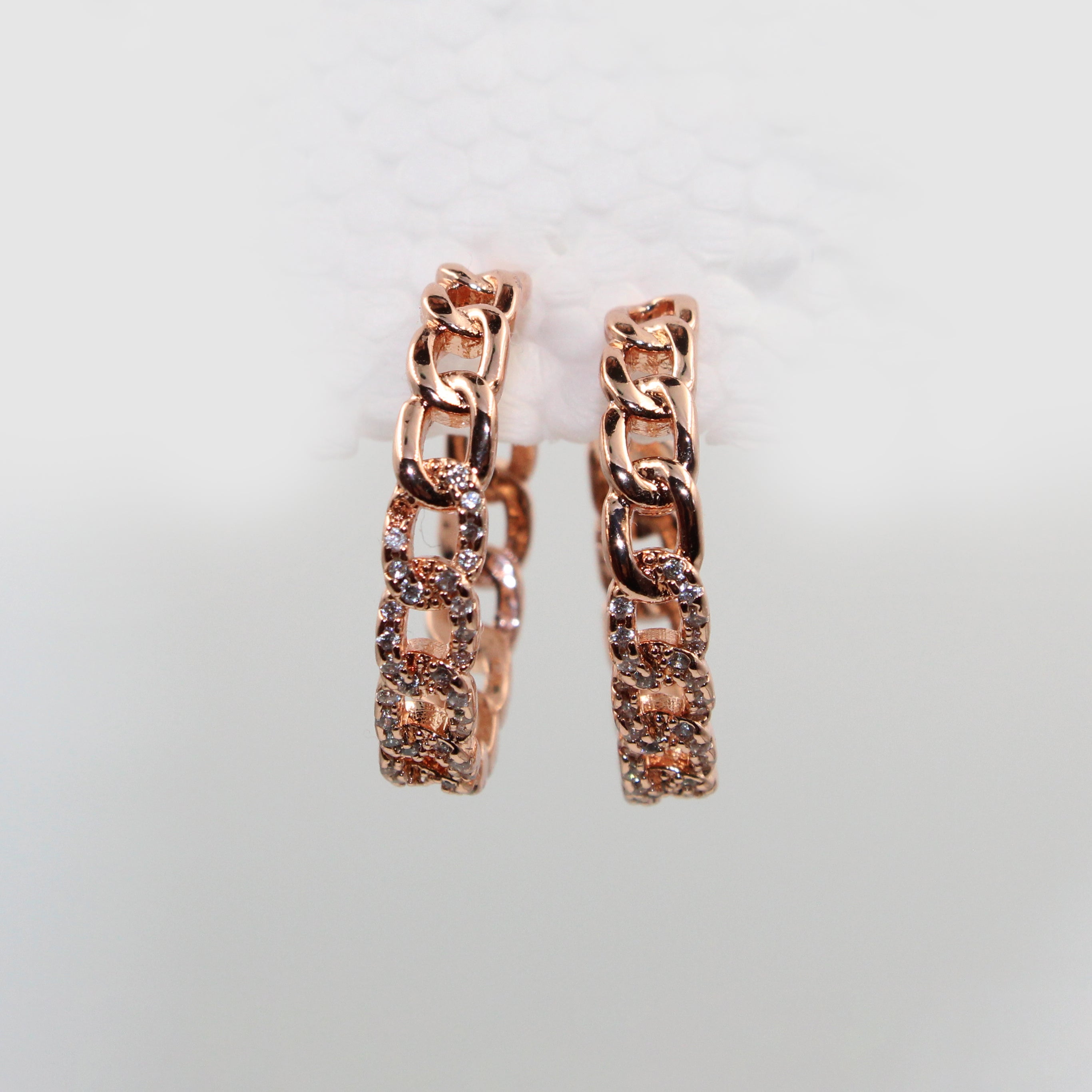 Elegant Rose Gold Chain Hoop Earrings – Crystal Stone Design