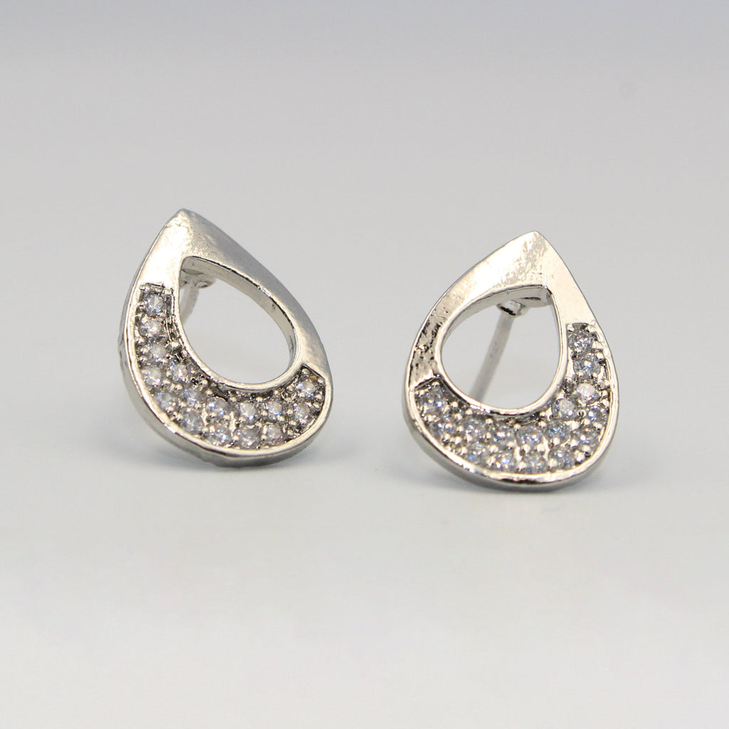 Elegant Silver-Tone Teardrop Stud Earrings with Sparkling White Stones | artificial Jewelry