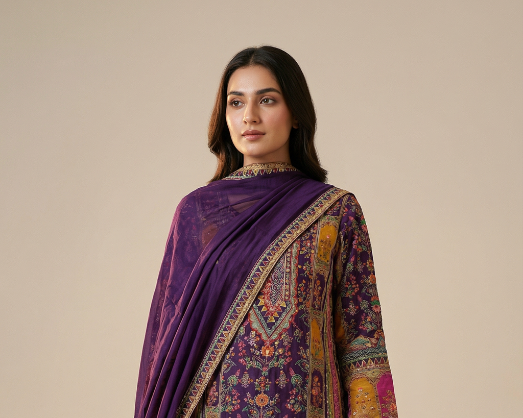Royal Plum Embroidered Salwar Suit with Mirror Work
