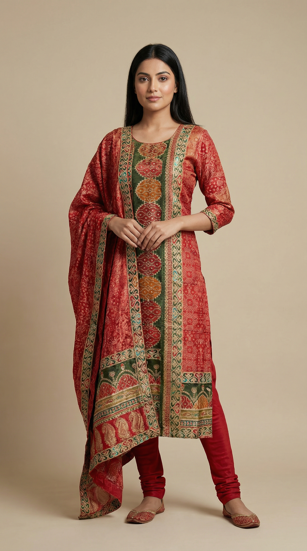 Elegant Red Printed Ethnic Kurta Set for Women – Festive & Traditional Wear