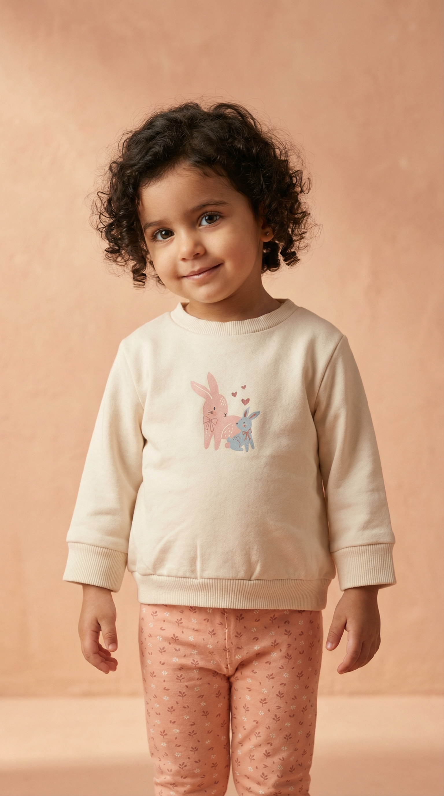 Adorable Bunny Print Toddler Girl Outfit – Pure Cotton Sweatshirt Printed Pants