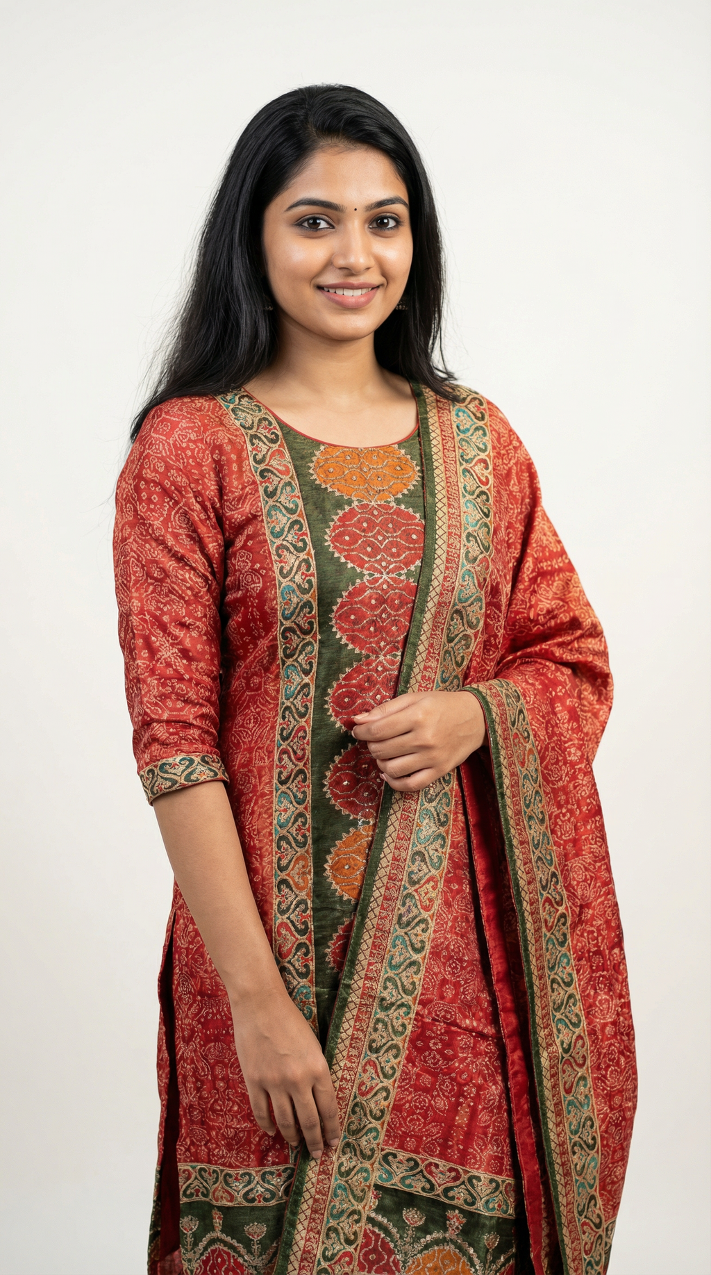 Elegant Red Printed Ethnic Kurta Set for Women – Festive & Traditional Wear
