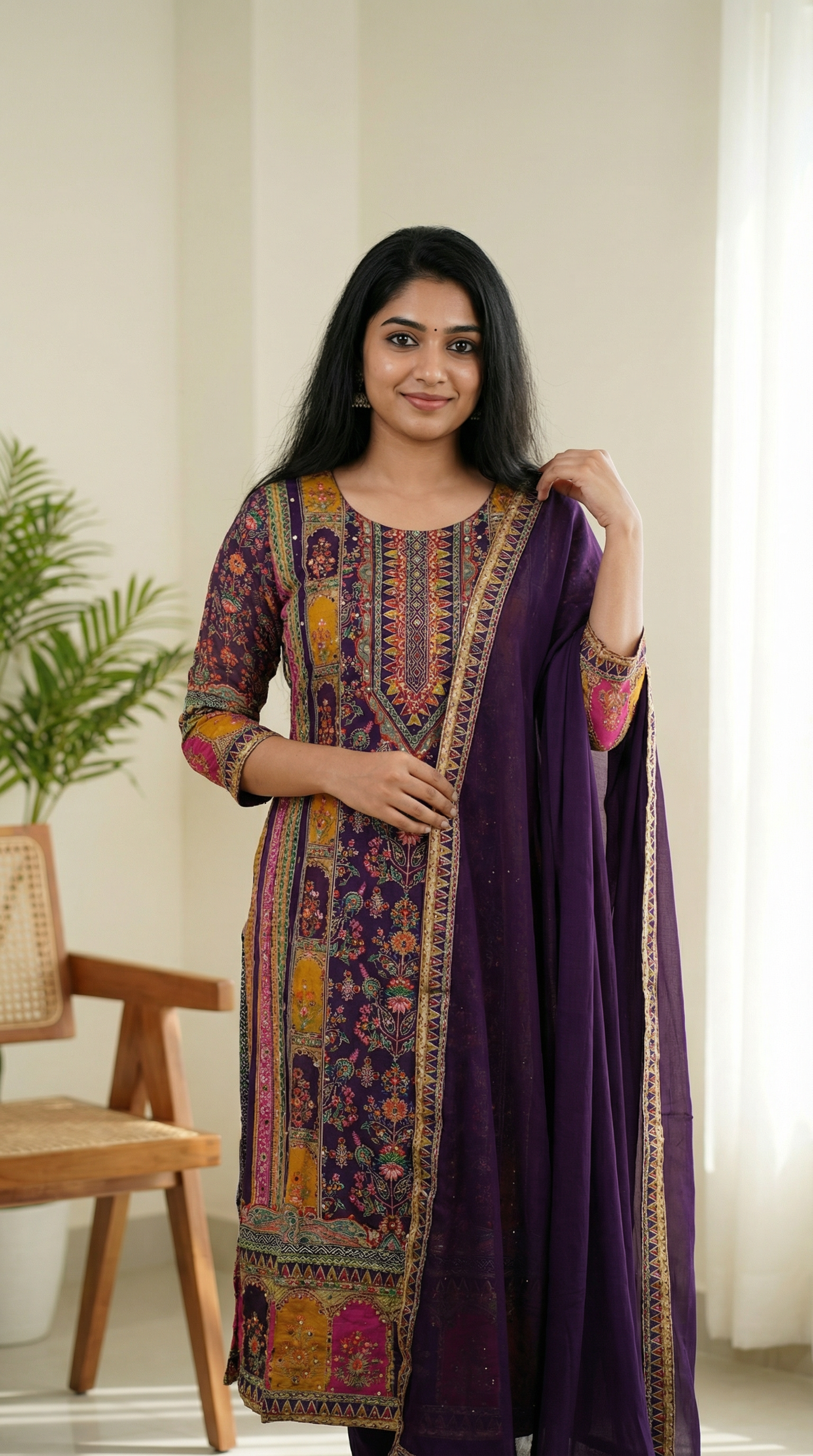 Royal Plum Embroidered Salwar Suit with Mirror Work