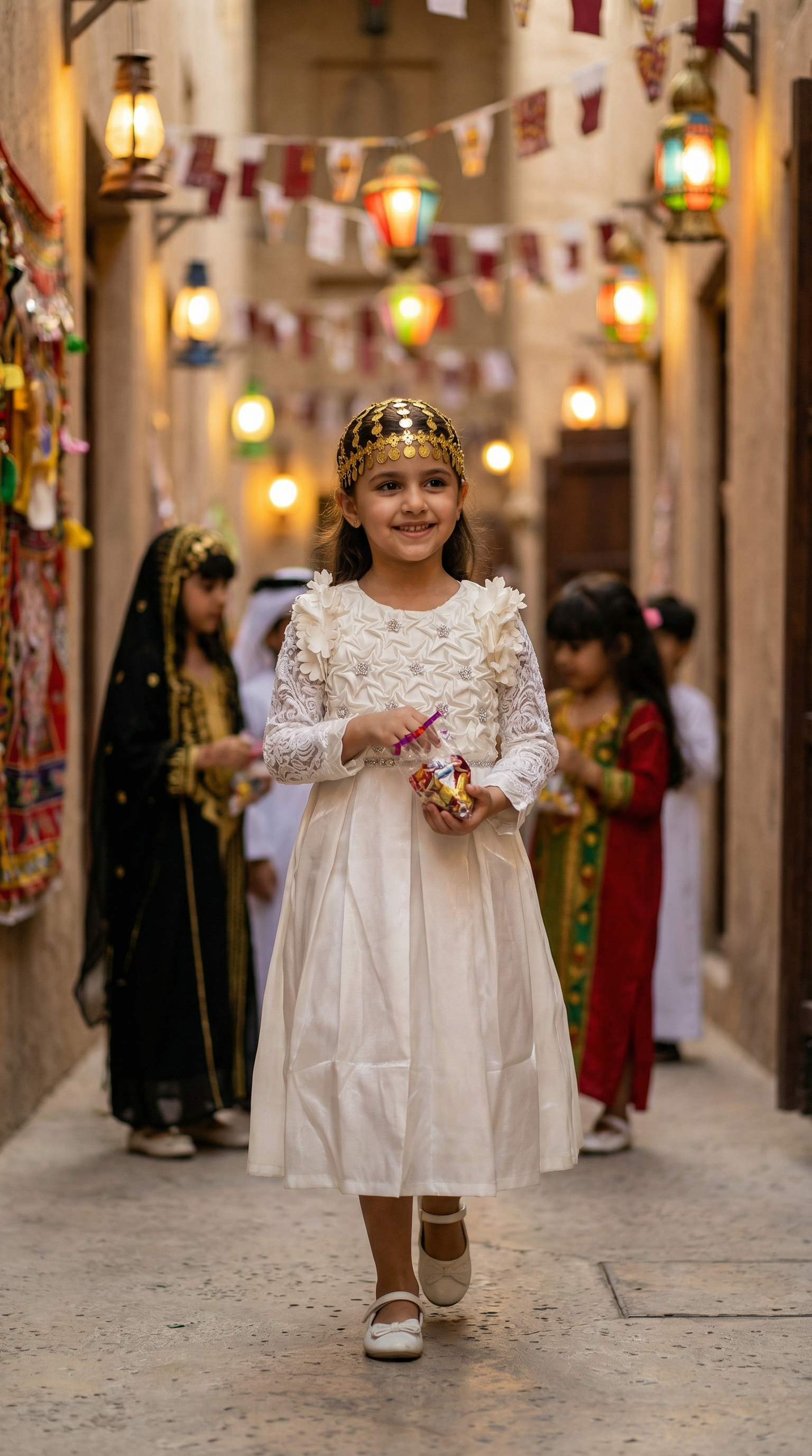 فستان قرقيعان "روزيت إليغانس" - لون العاجي اللامع