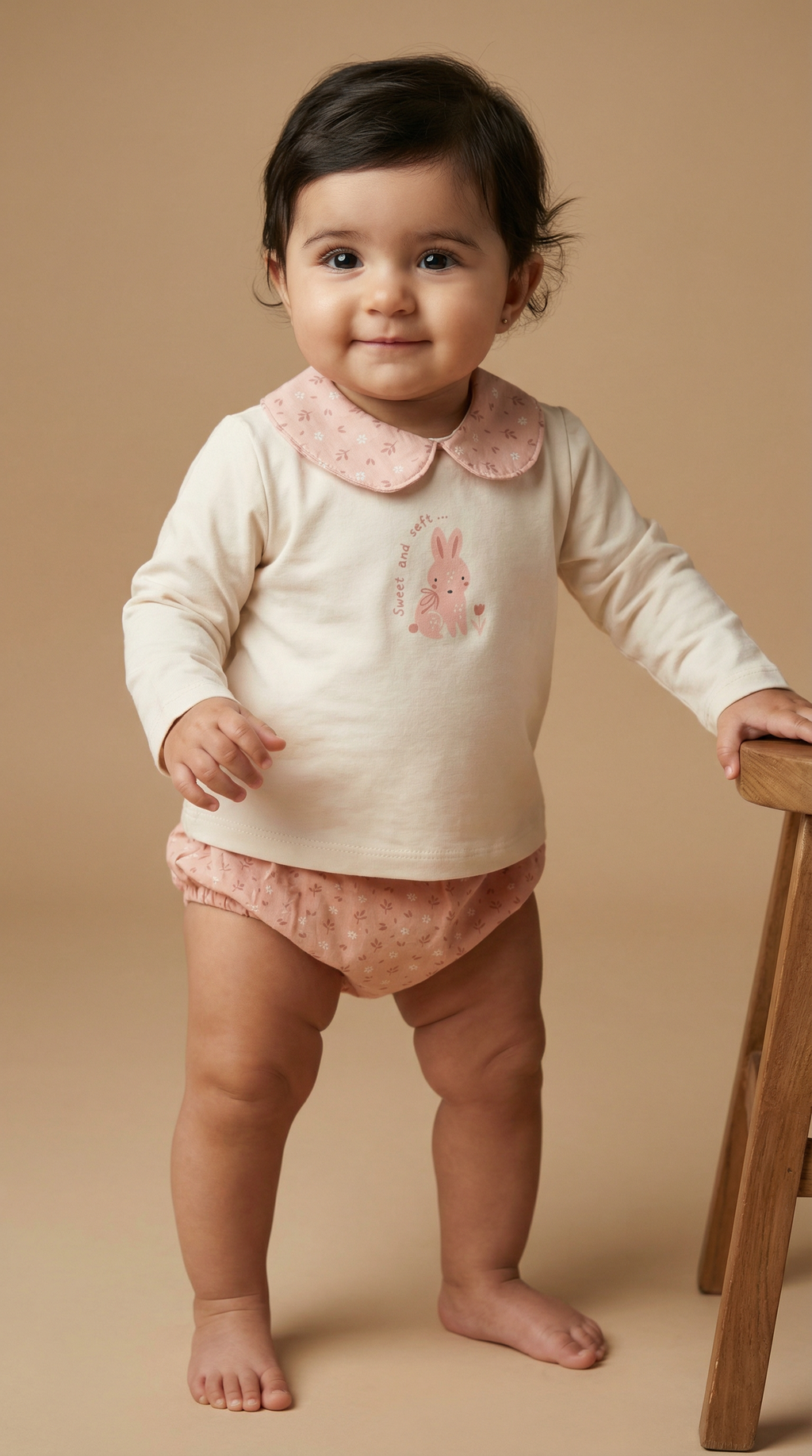 Soft Pure Cotton Baby Girl Outfit – Cute Bunny Print Set