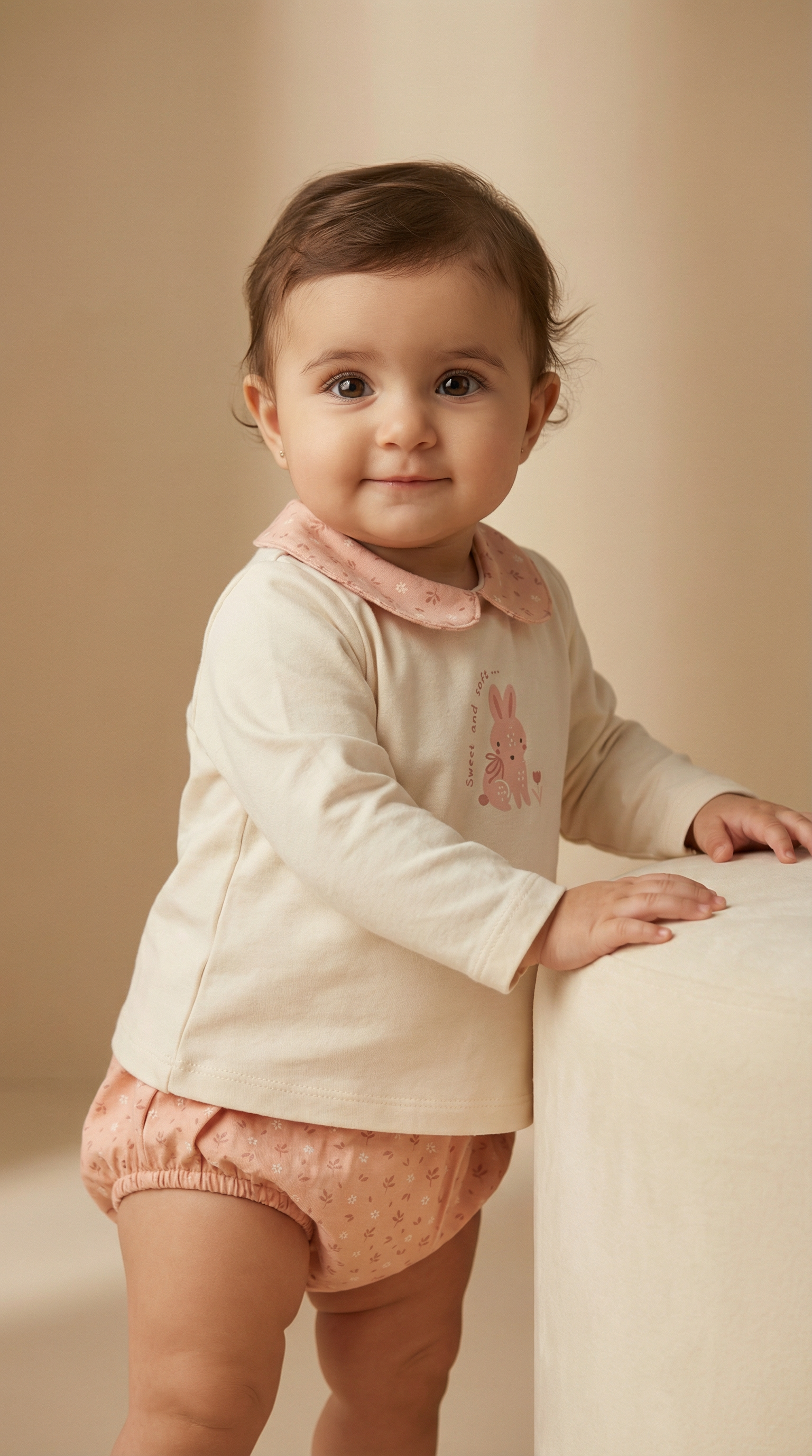 Soft Pure Cotton Baby Girl Outfit – Cute Bunny Print Set