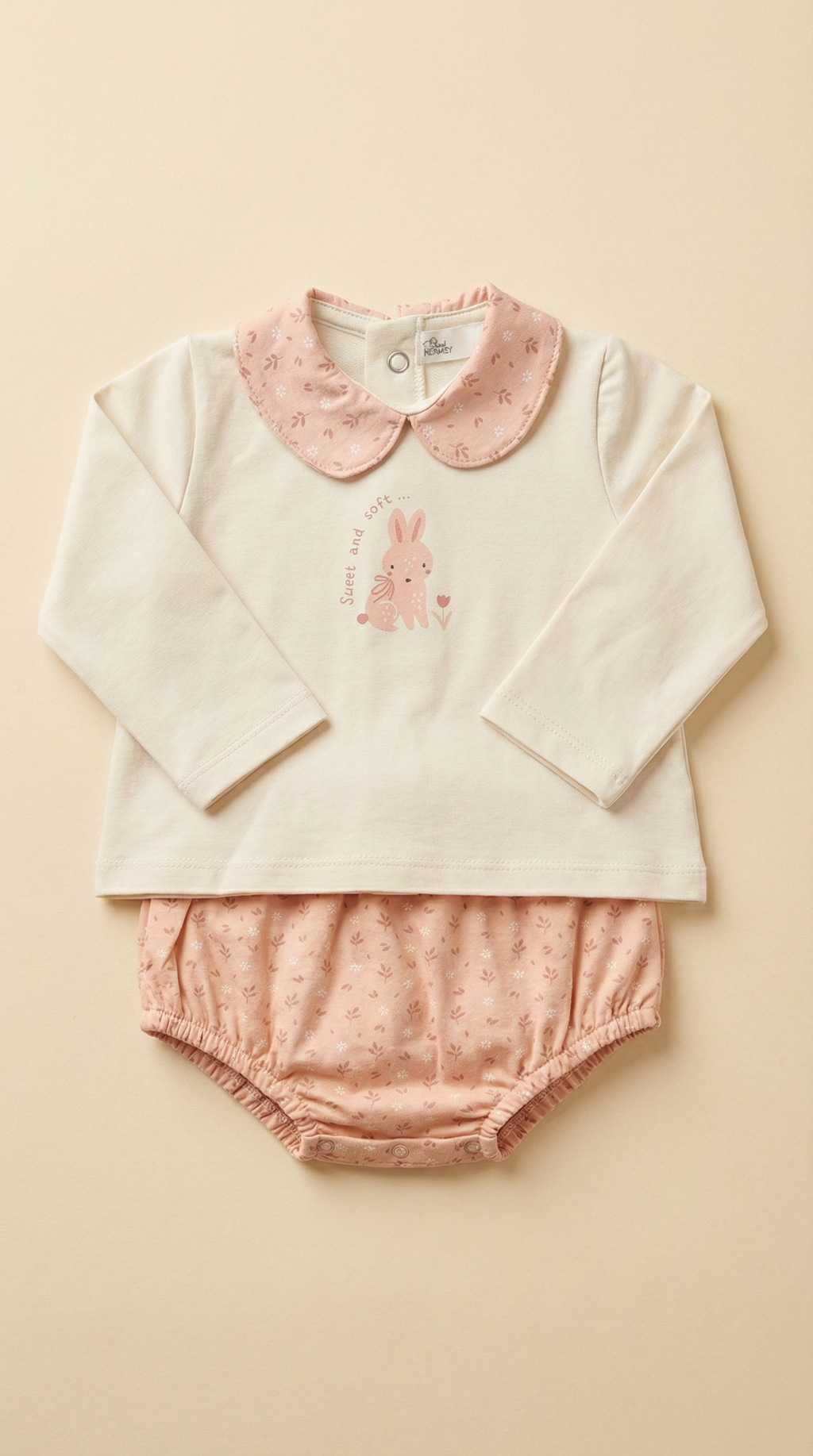 Soft Pure Cotton Baby Girl Outfit – Cute Bunny Print Set