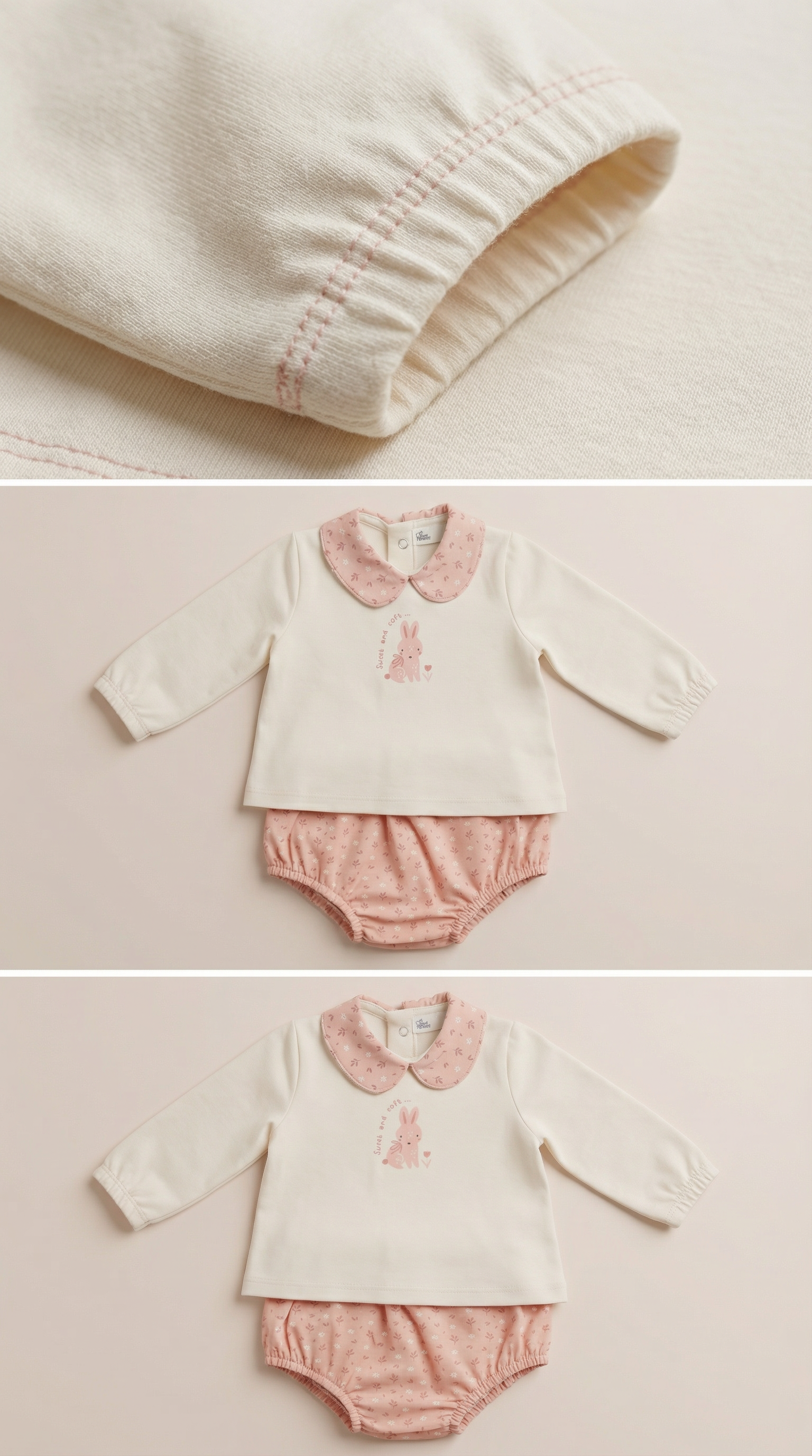 Soft Pure Cotton Baby Girl Outfit – Cute Bunny Print Set