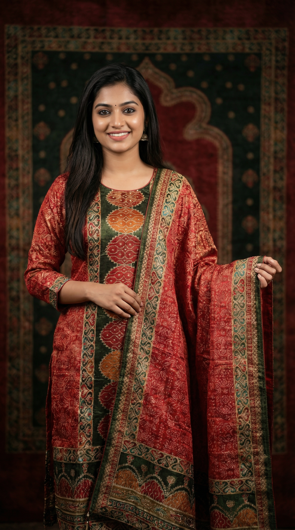 Elegant Red Printed Ethnic Kurta Set for Women – Festive & Traditional Wear