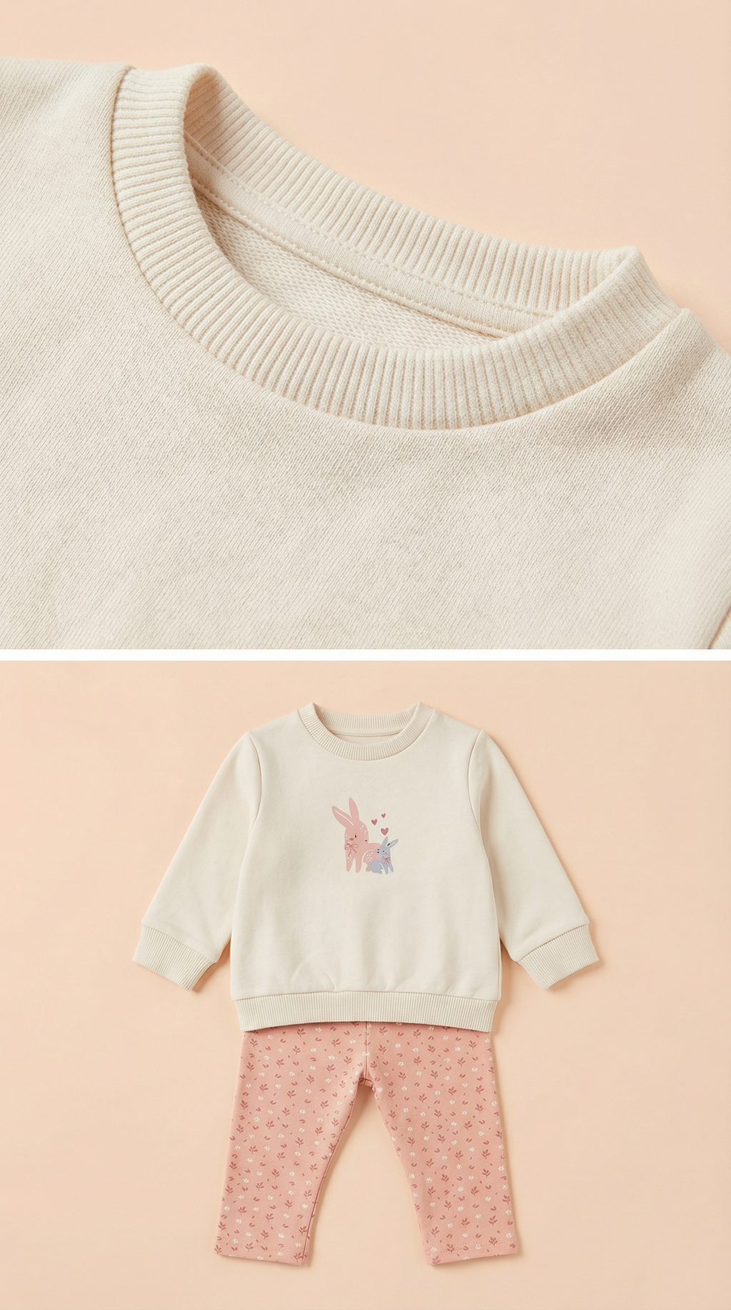 Adorable Bunny Print Toddler Girl Outfit – Pure Cotton Sweatshirt Printed Pants
