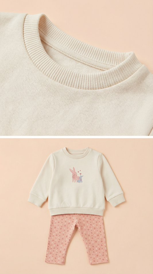 Adorable Bunny Print Toddler Girl Outfit – Pure Cotton Sweatshirt Printed Pants