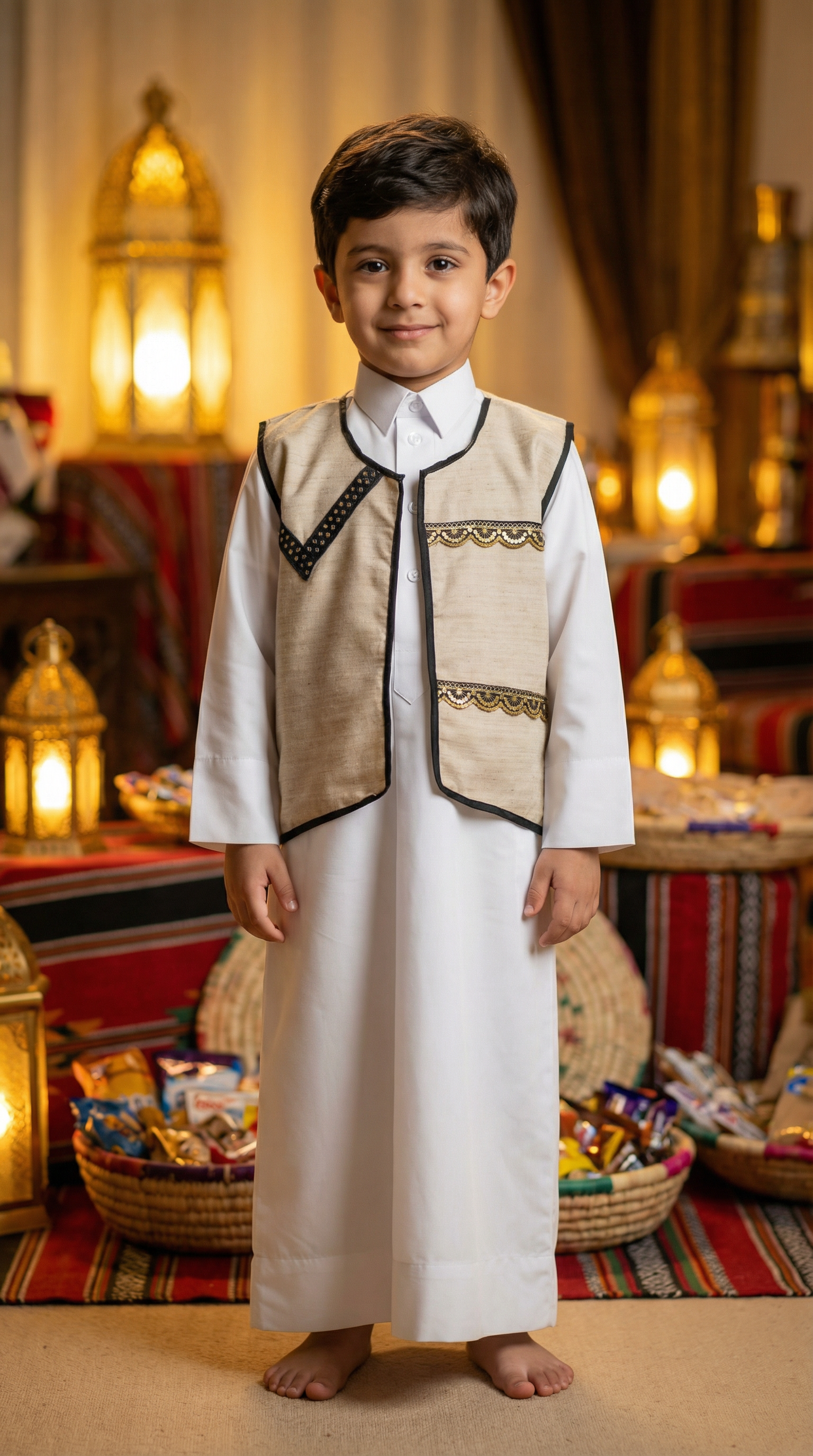Garangao Festival Boys Outfit – Traditional Thobe &amp; Embroidered Vest