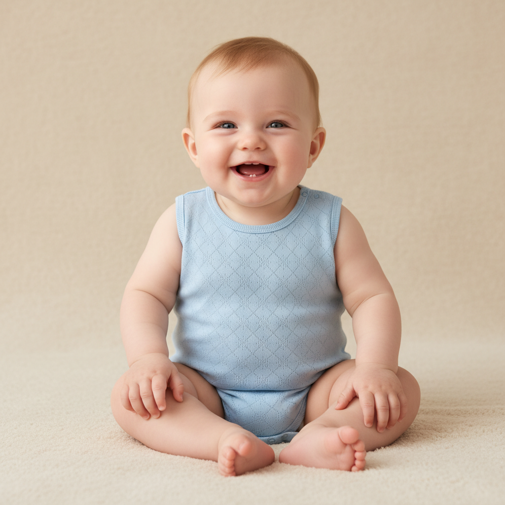 Natural Cotton Sleeveless Baby Bodysuit | Snaps Closure | Sky Blue | Ascotta Premium