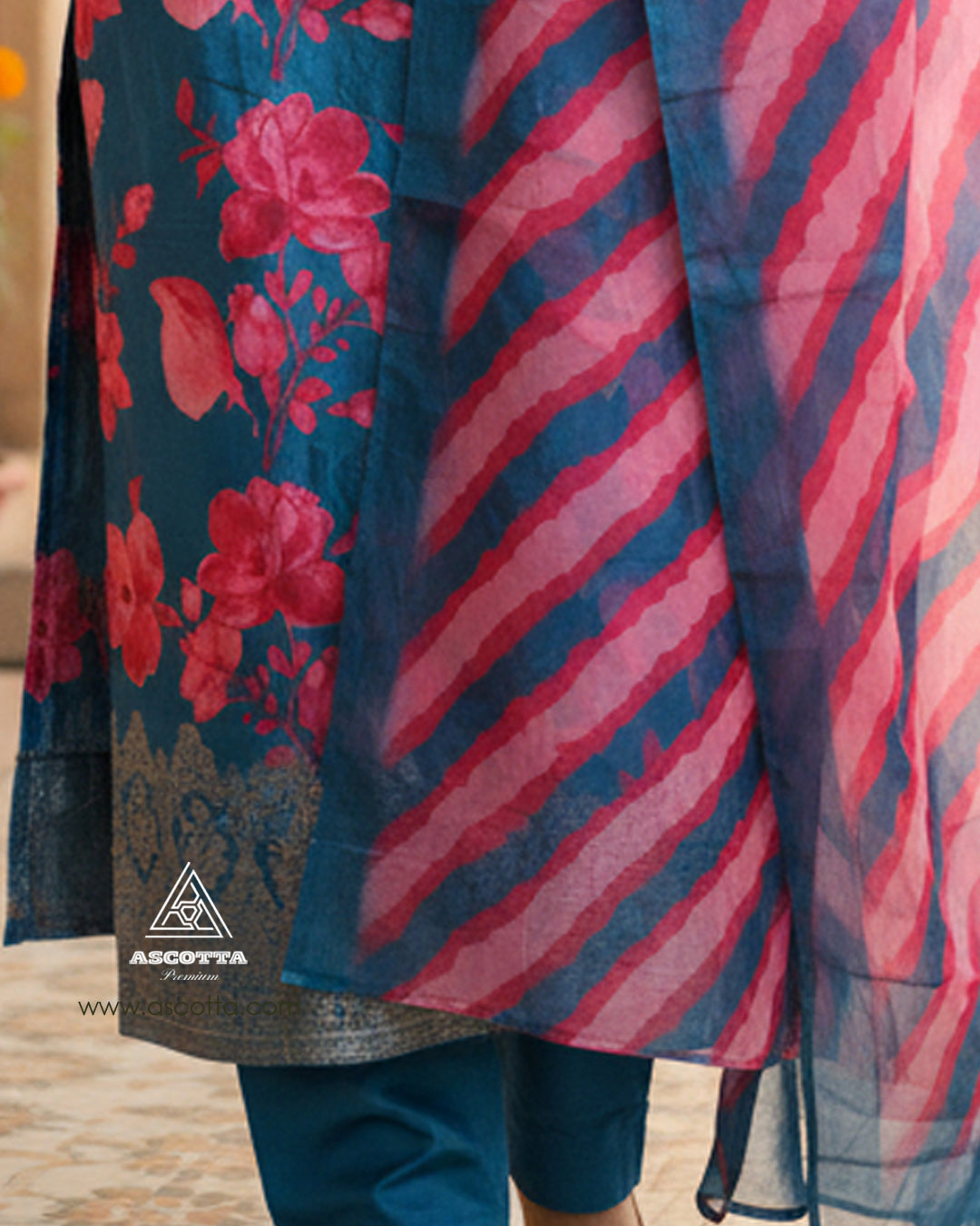 Elegant Teal Floral Printed Kurta Set for Women – Stylish Ethnic Wear