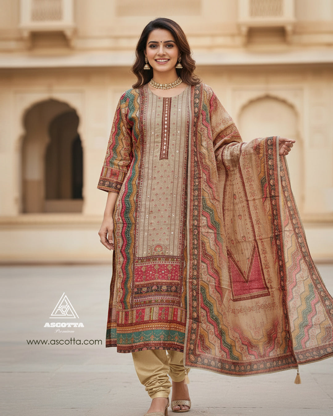 Printed Kurta Set with Mirror work