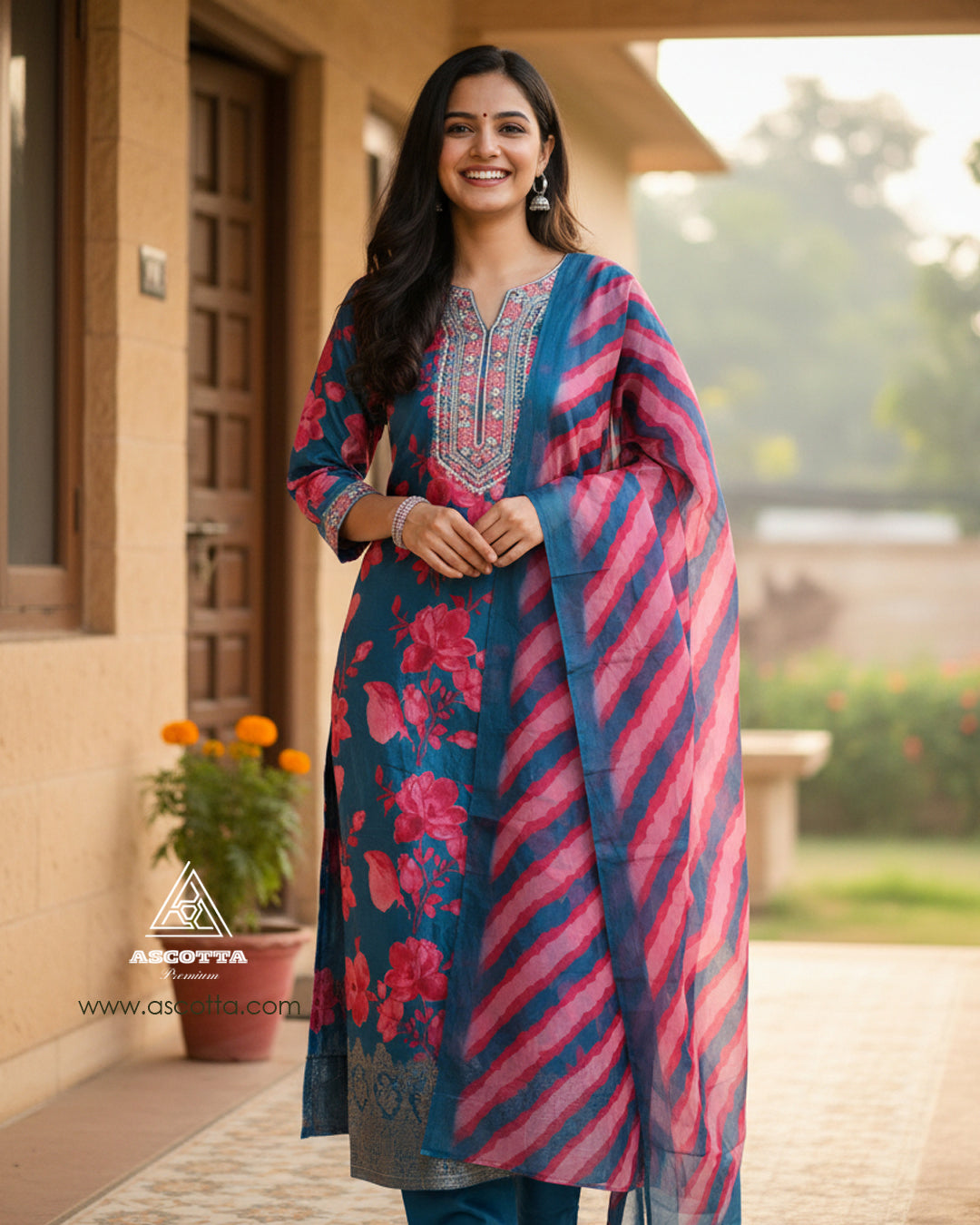 Elegant Teal Floral Printed Kurta Set for Women – Stylish Ethnic Wear