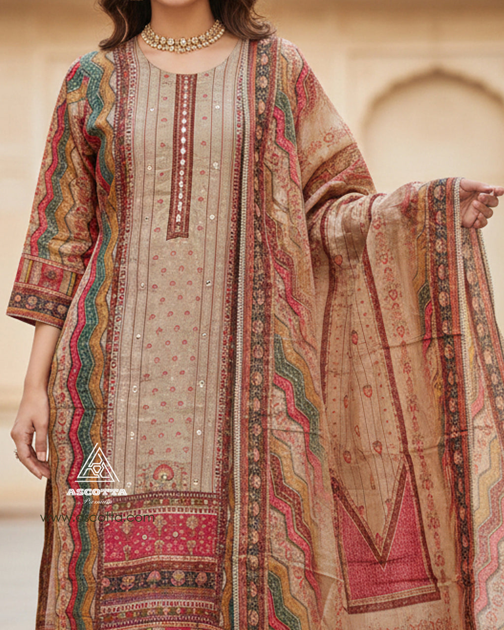 Printed Kurta Set with Mirror work