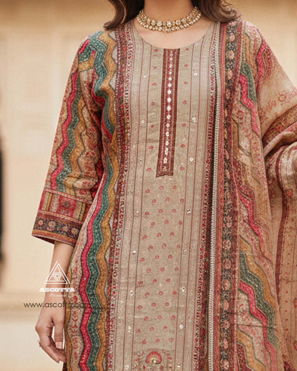 Printed Kurta Set with Mirror work
