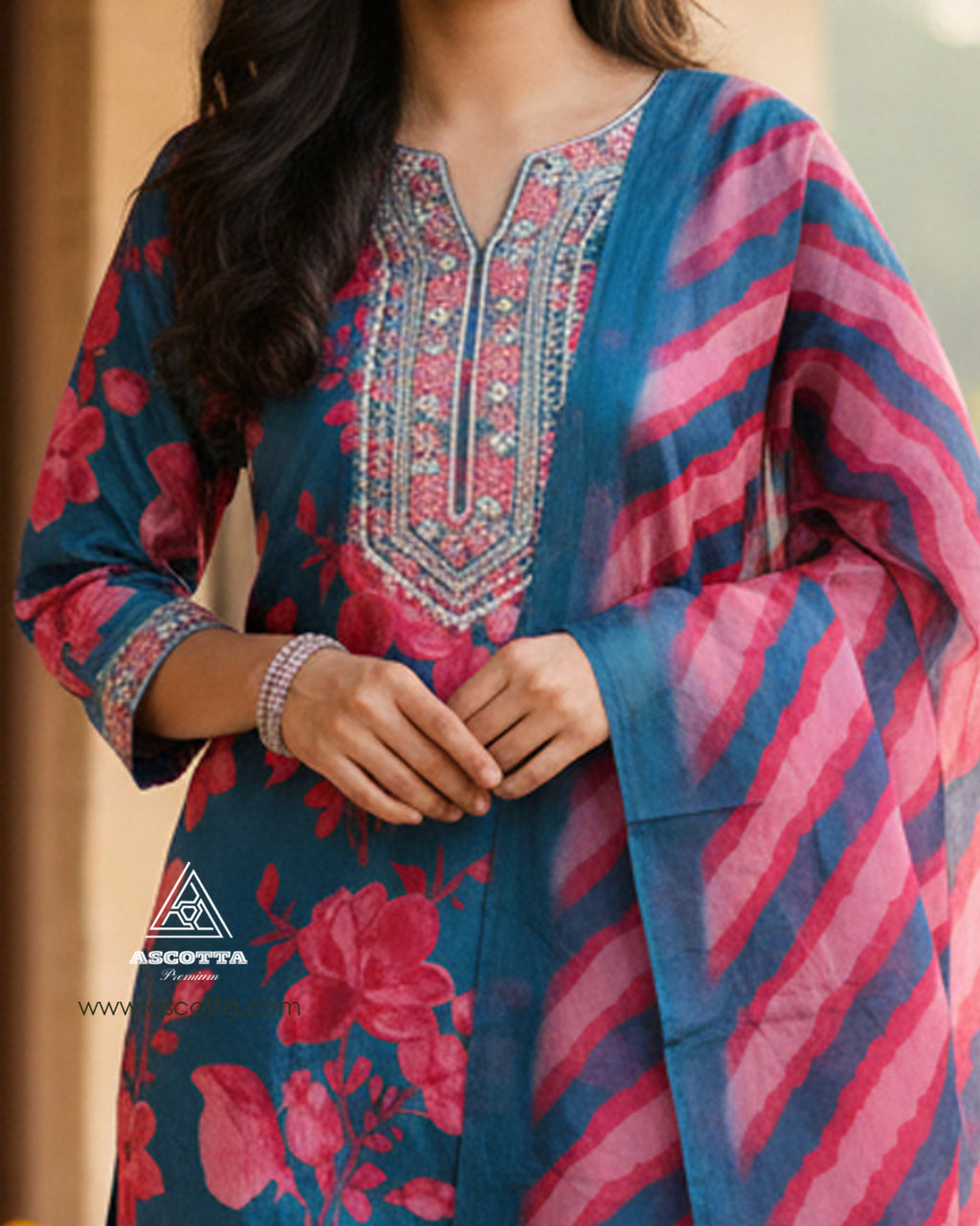 Elegant Teal Floral Printed Kurta Set for Women – Stylish Ethnic Wear
