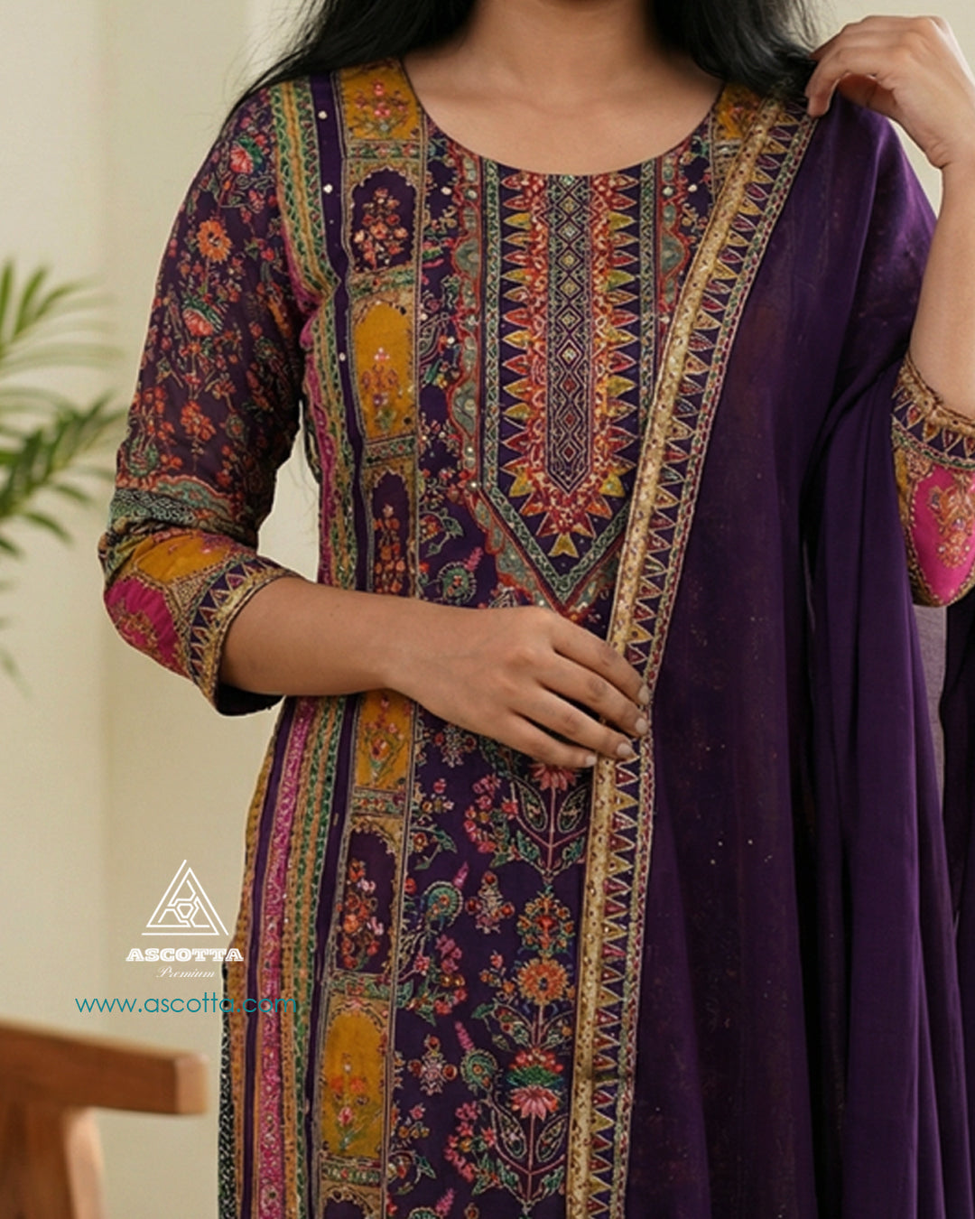 Royal Plum Embroidered Salwar Suit with Mirror Work