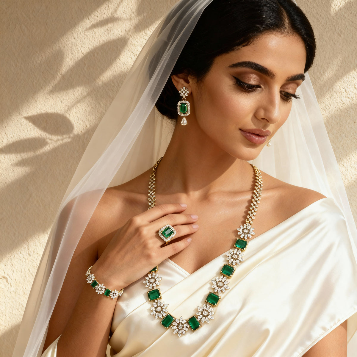 Royal Emerald Green Antique artificial Jewelry Set – Necklace, Earrings & Ring for Bridal & Festive Wear