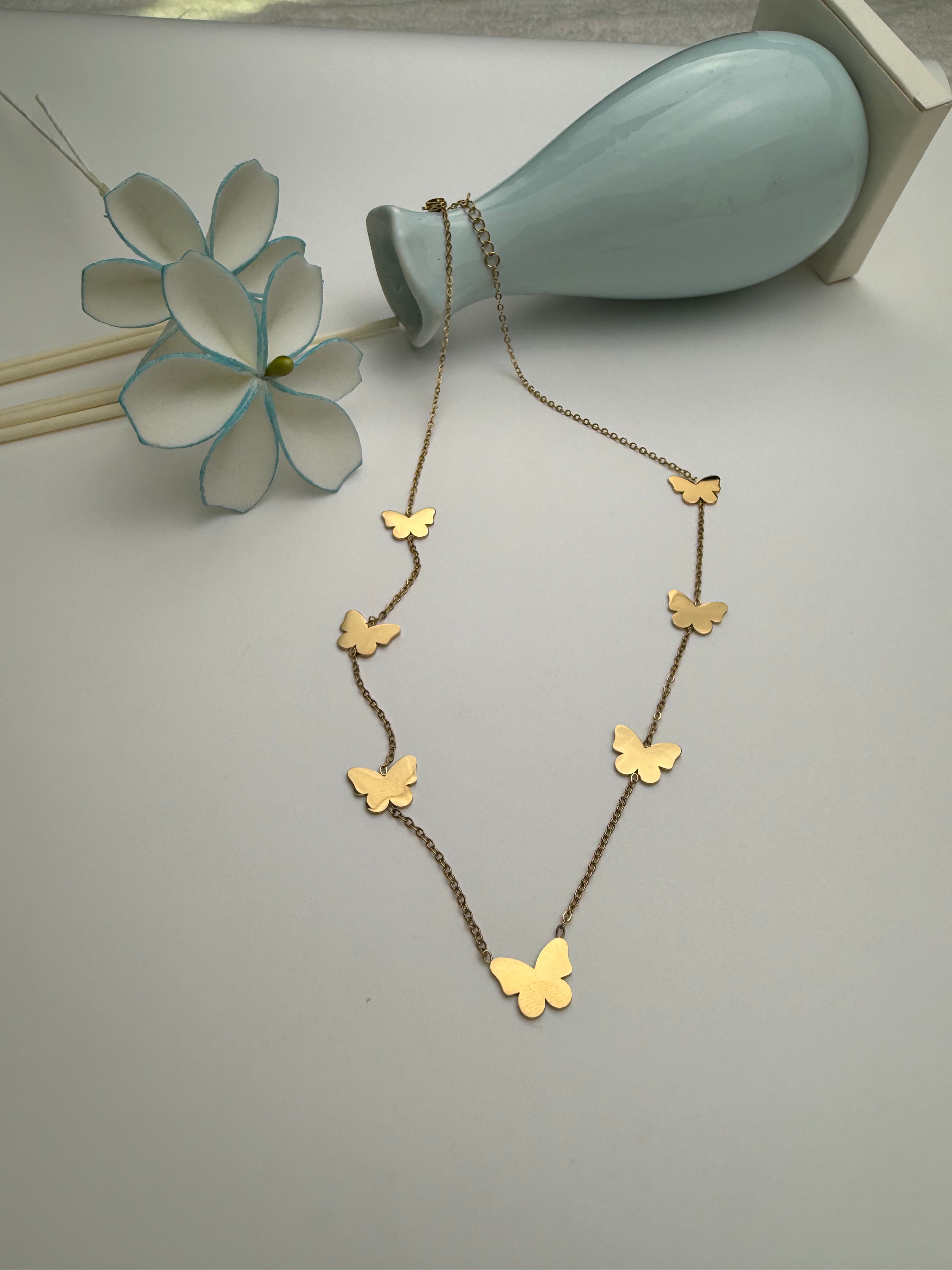 Beautifully Crafted Anti-Tarnish Butterfly Charm Necklace.