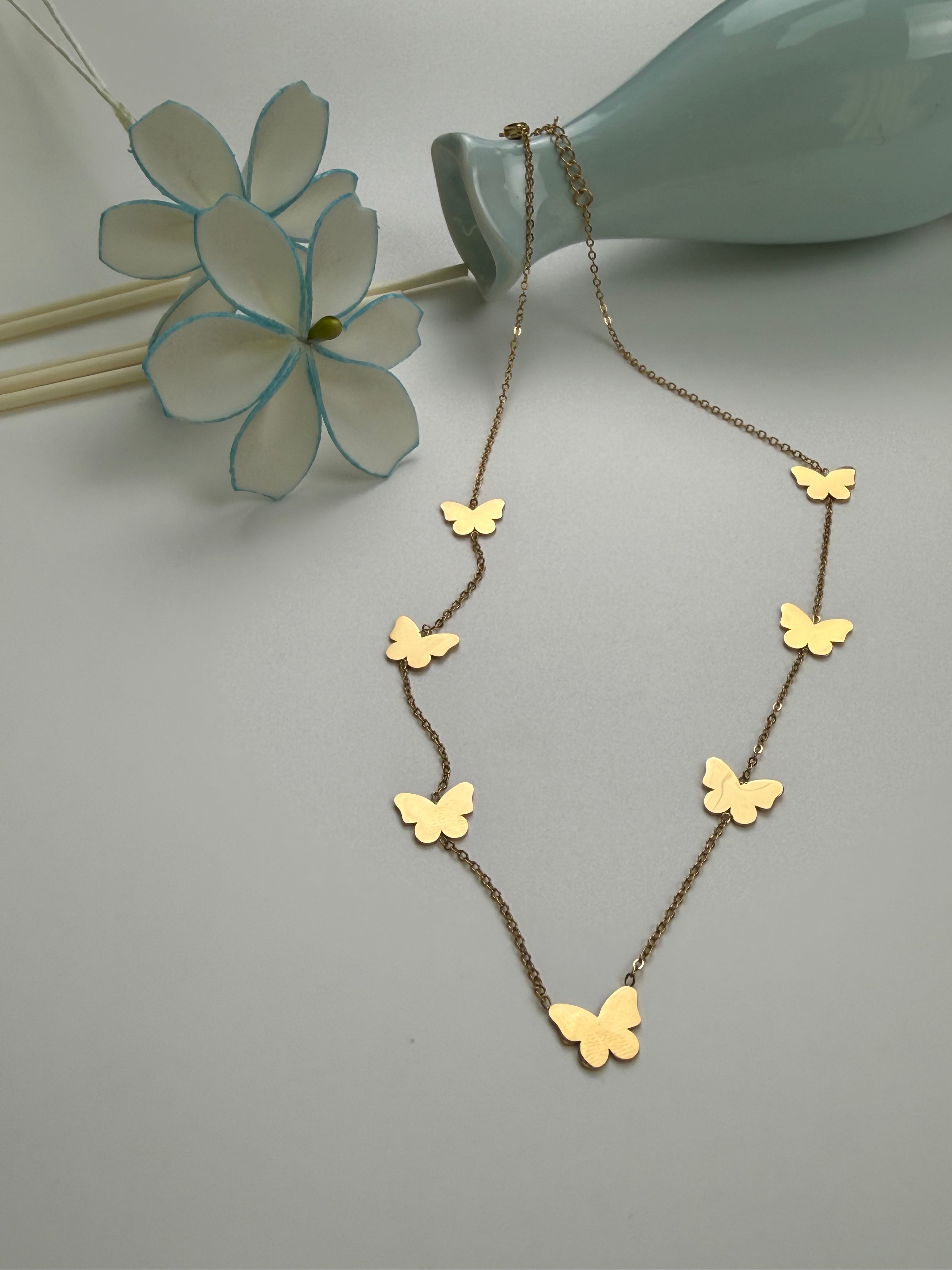 Beautifully Crafted Anti-Tarnish Butterfly Charm Necklace.